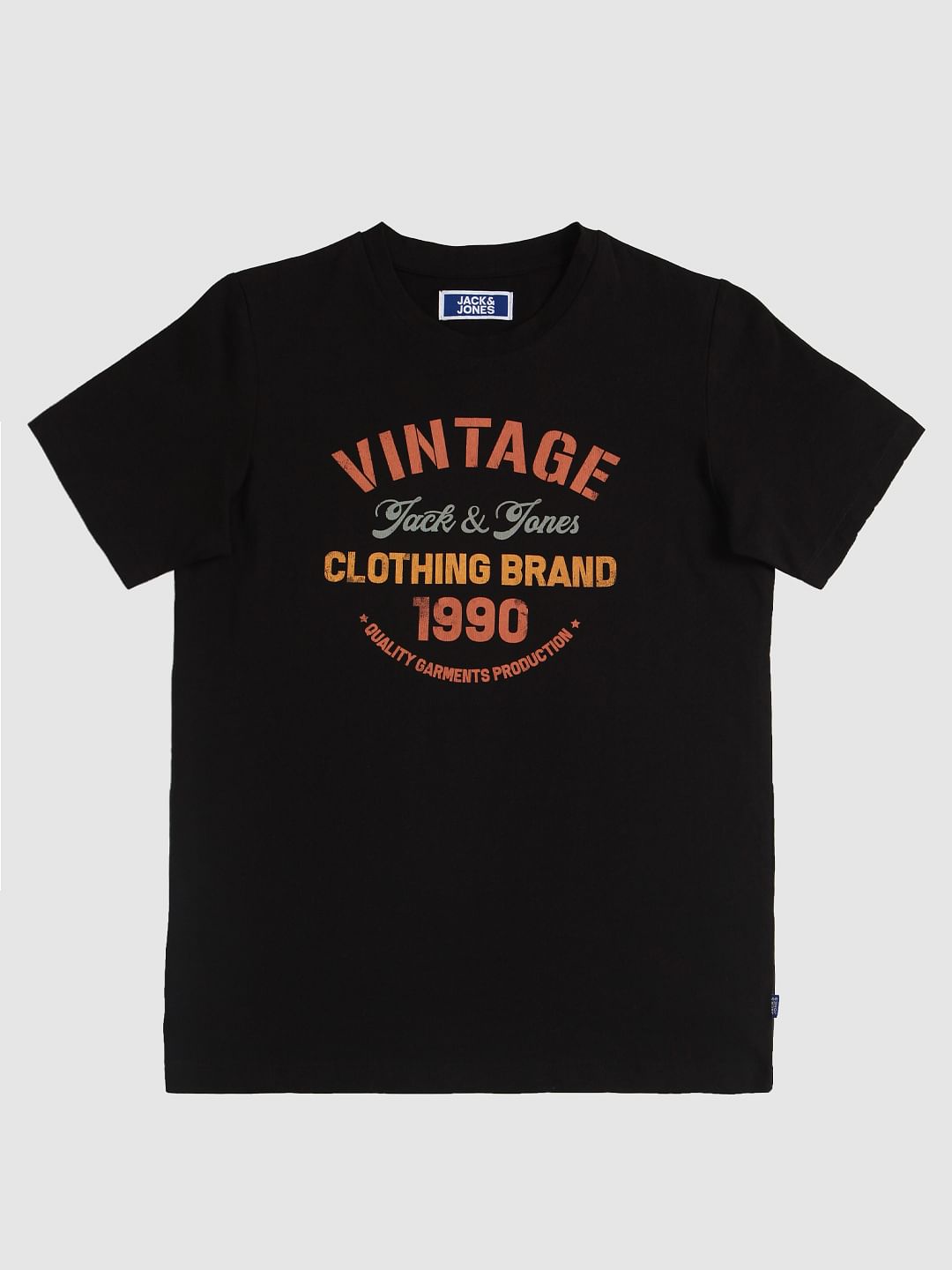 Boys Black Logo Print Crew Neck T-Shirt
