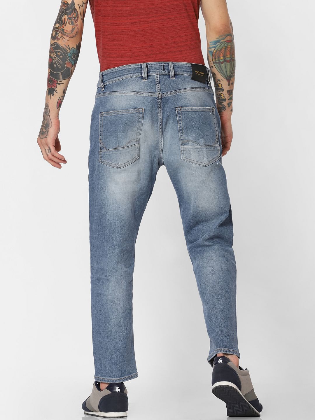 Blue Mid Rise Patch Detail Frank Anti Fit Jeans