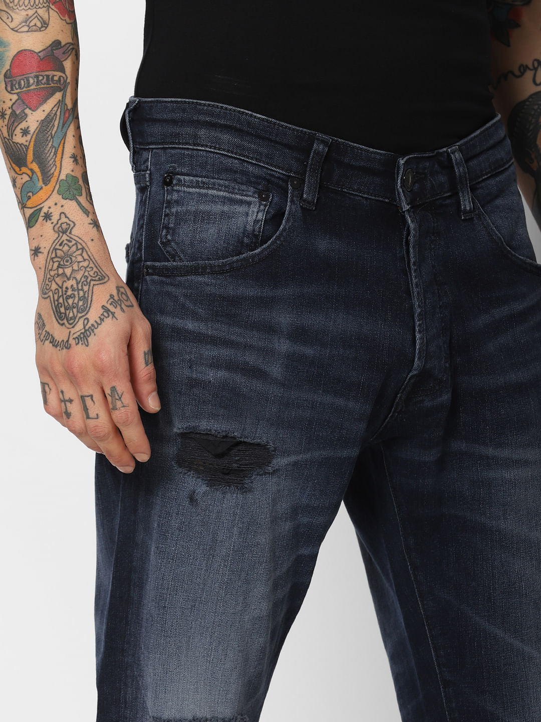 Blue Mid Rise Ripped Frank Anti Fit Jeans