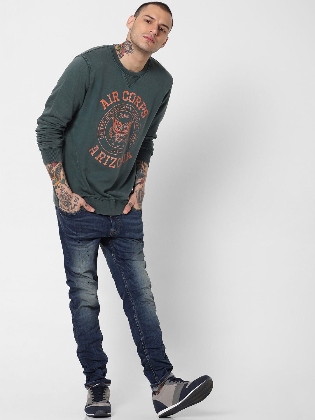 Green Text Print Sweatshirts