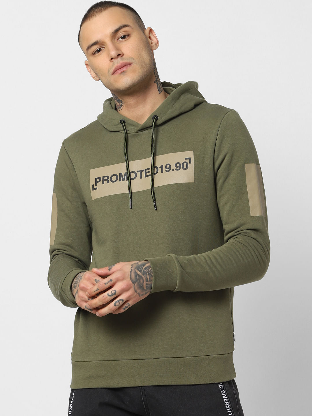 Green Patch Print Hooded Sweatshirt