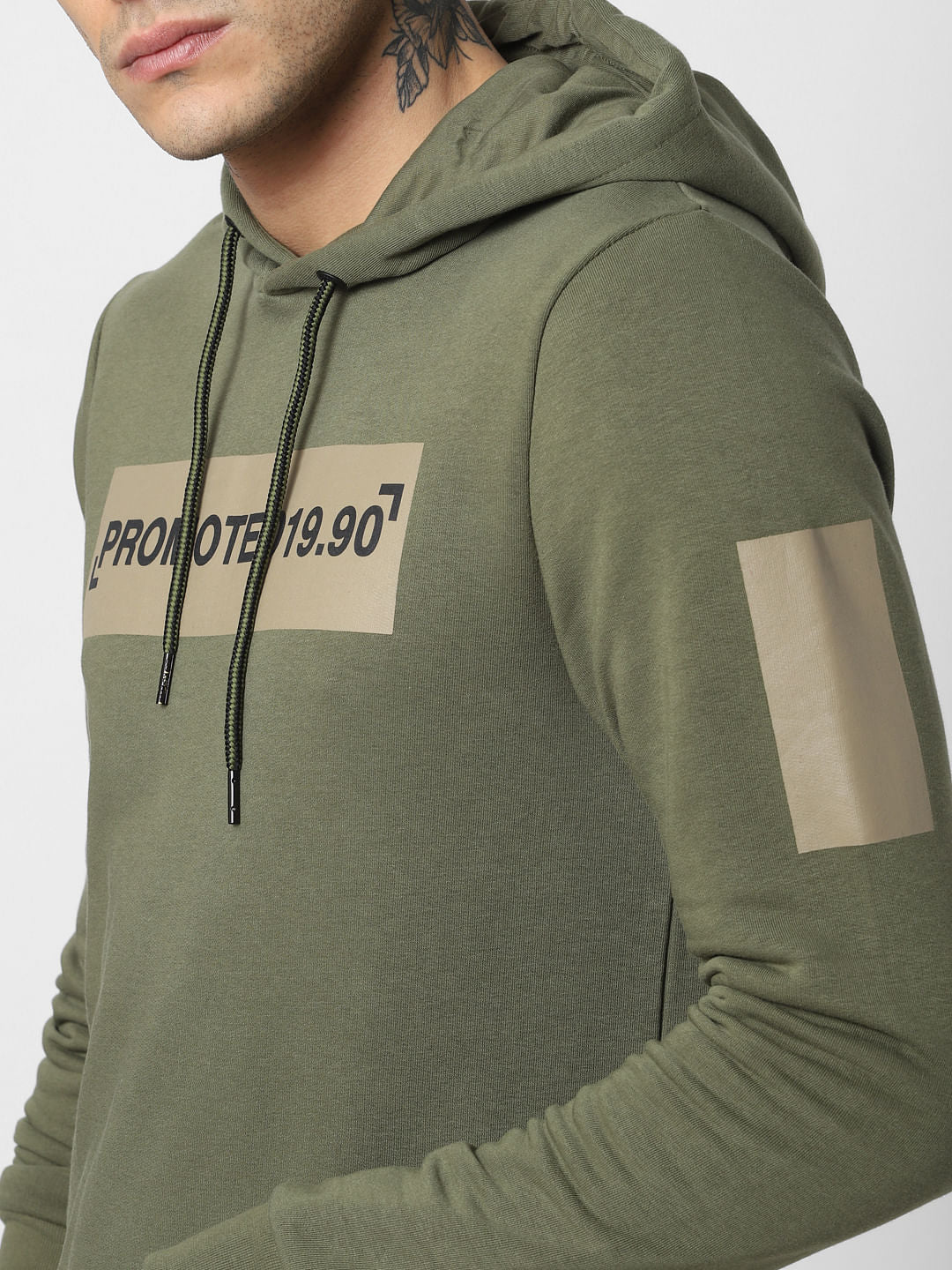 Green Patch Print Hooded Sweatshirt