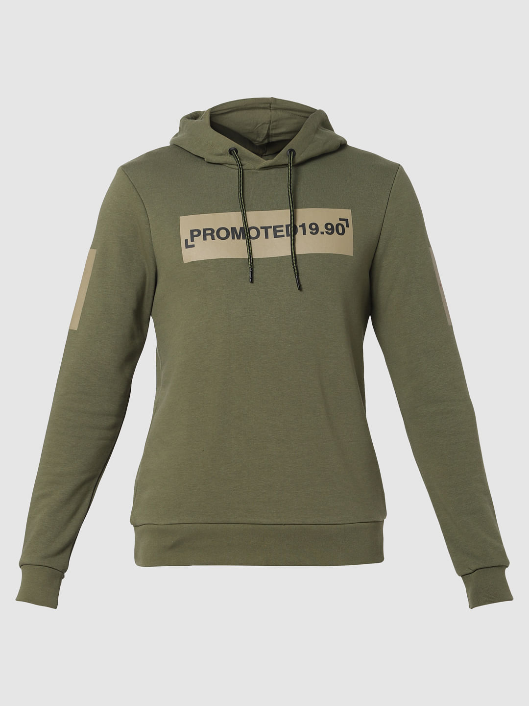 Green Patch Print Hooded Sweatshirt