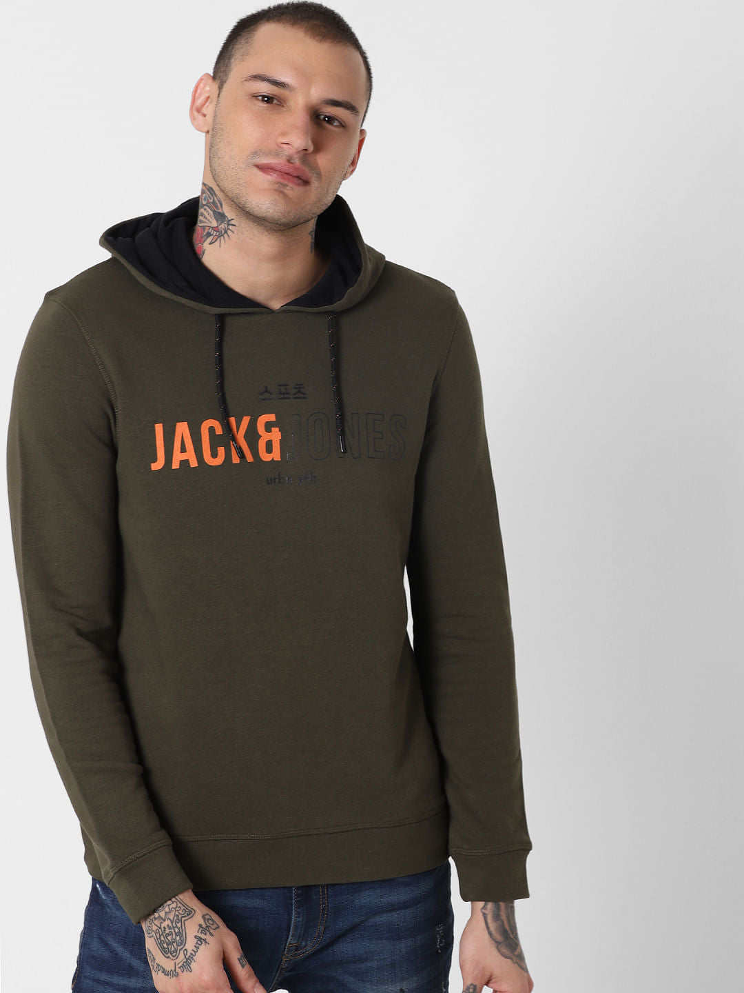 Green Logo Print Hooded Sweatshirt