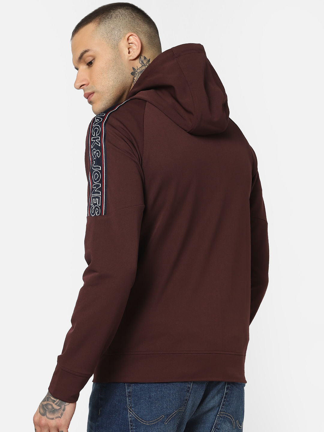 Dark Brown Tape Detail Hooded Sweatshirt