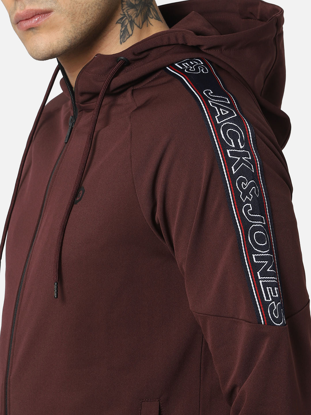 Dark Brown Tape Detail Hooded Sweatshirt