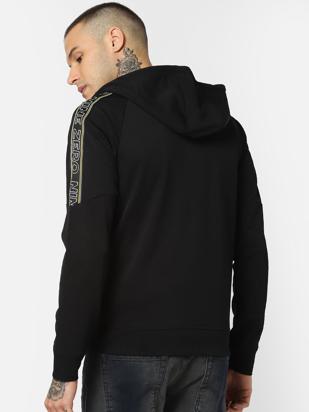Black Tape Detail Hooded Sweatshirt