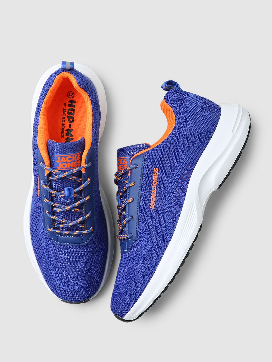 Blue Logo Print Knit Sneakers