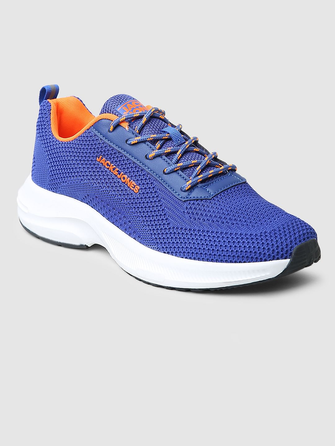 Blue Logo Print Knit Sneakers