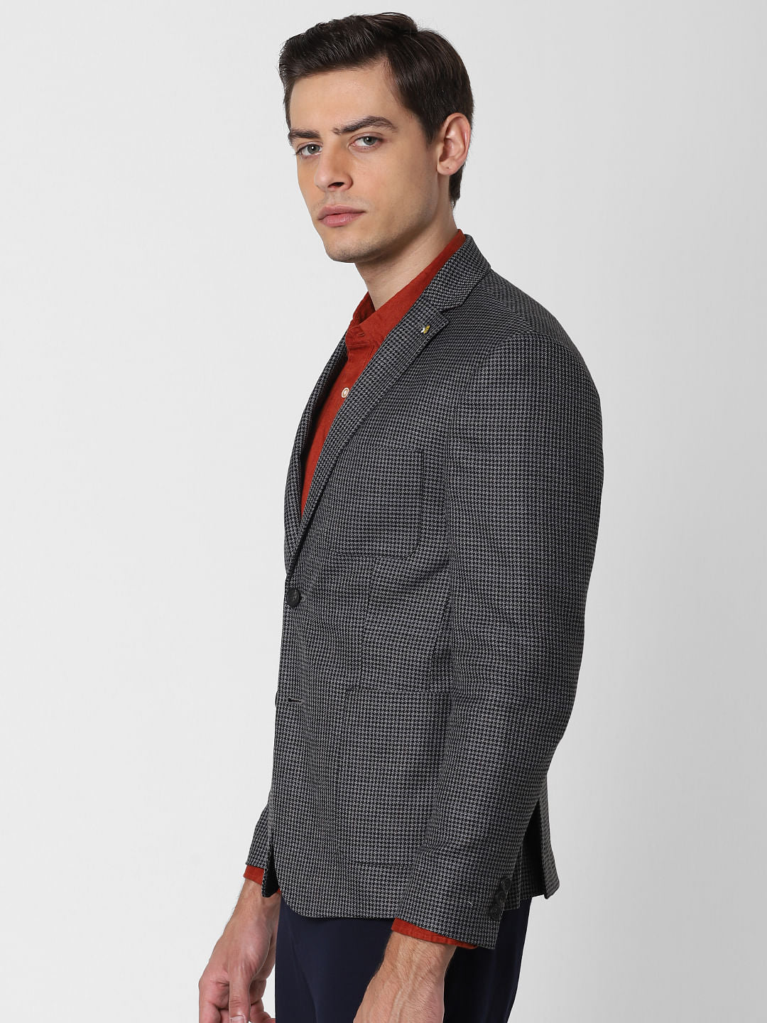 Black Houndstooth Print Slim Fit Blazer