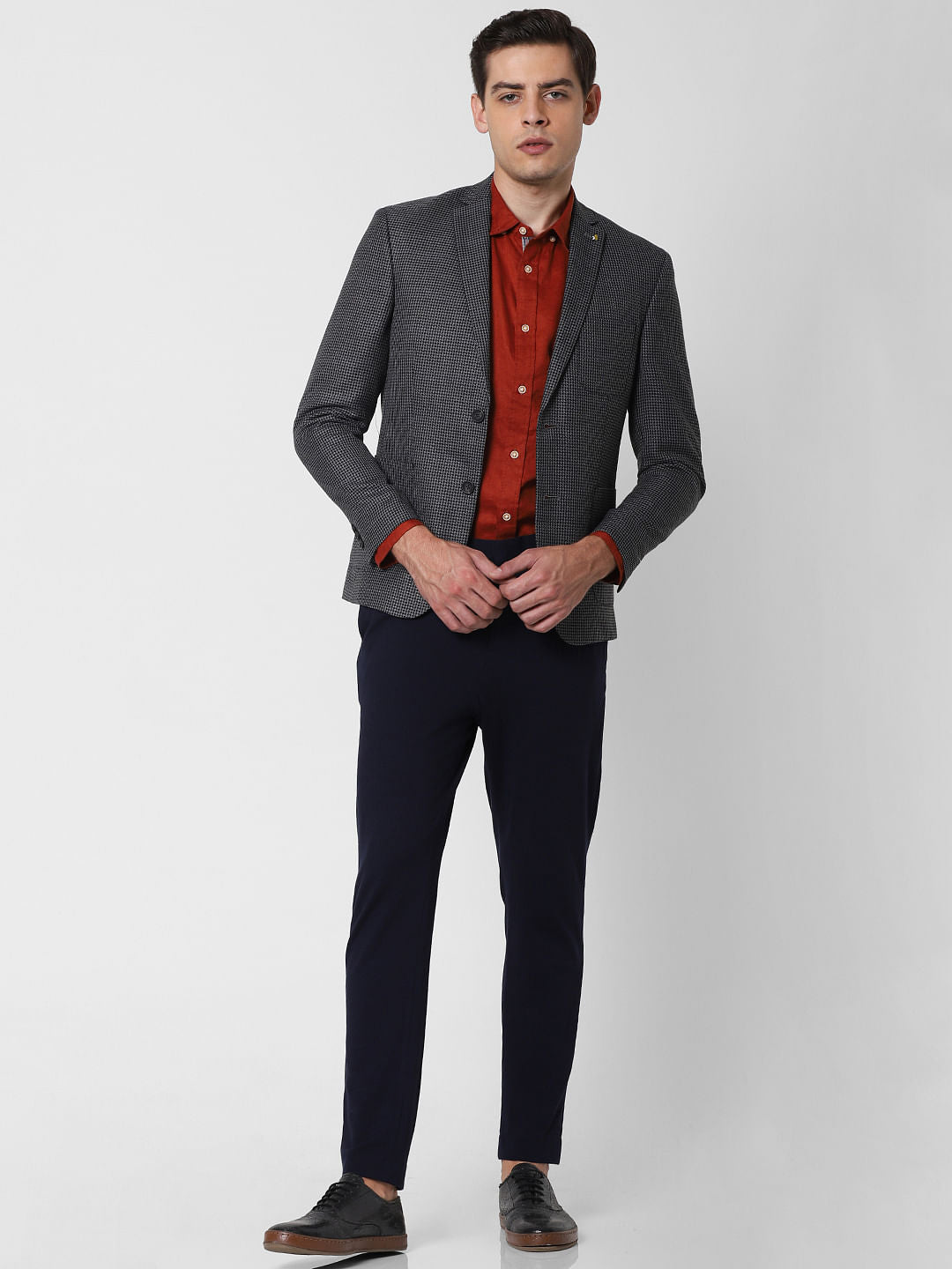 Black Houndstooth Print Slim Fit Blazer
