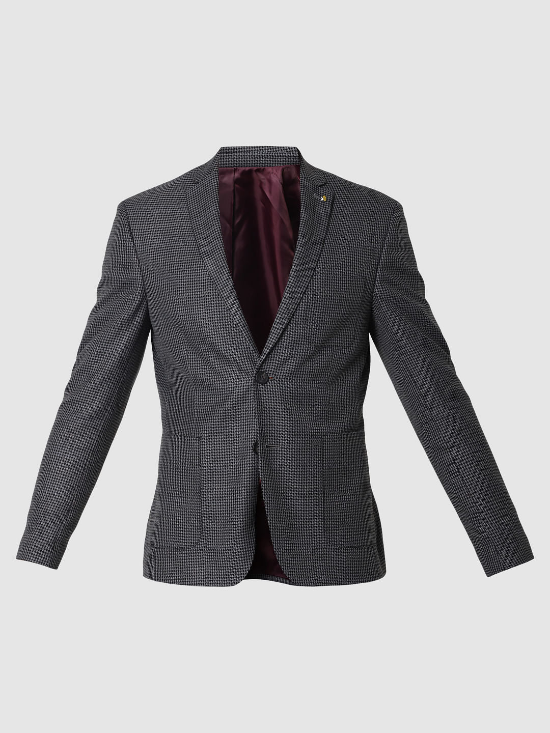 Black Houndstooth Print Slim Fit Blazer