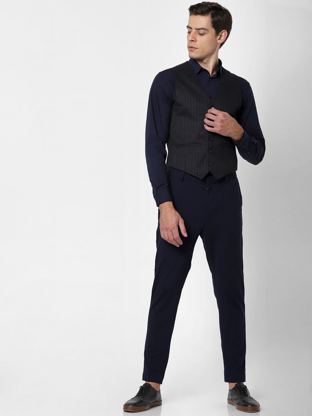 Black Striped Slim Fit Waistcoat