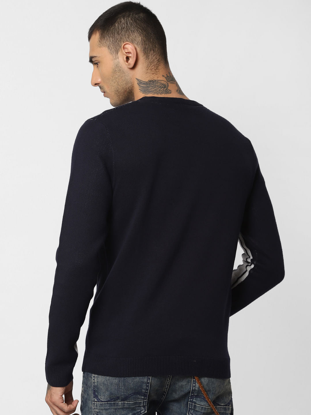Navy Blue Striped Pullover