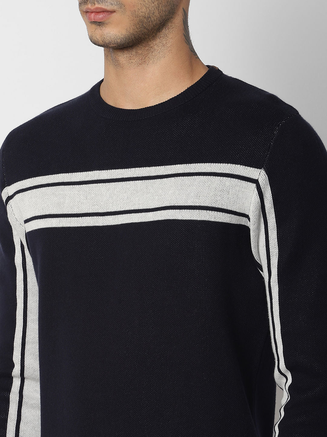 Navy Blue Striped Pullover