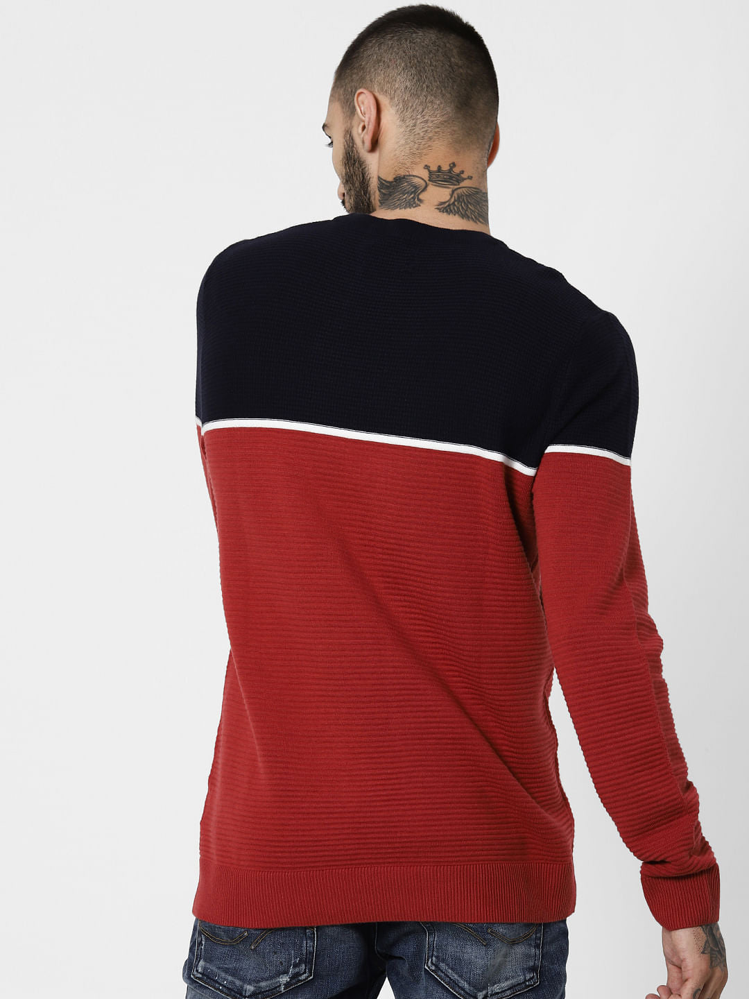 Navy Blue Colourblocked Pullover