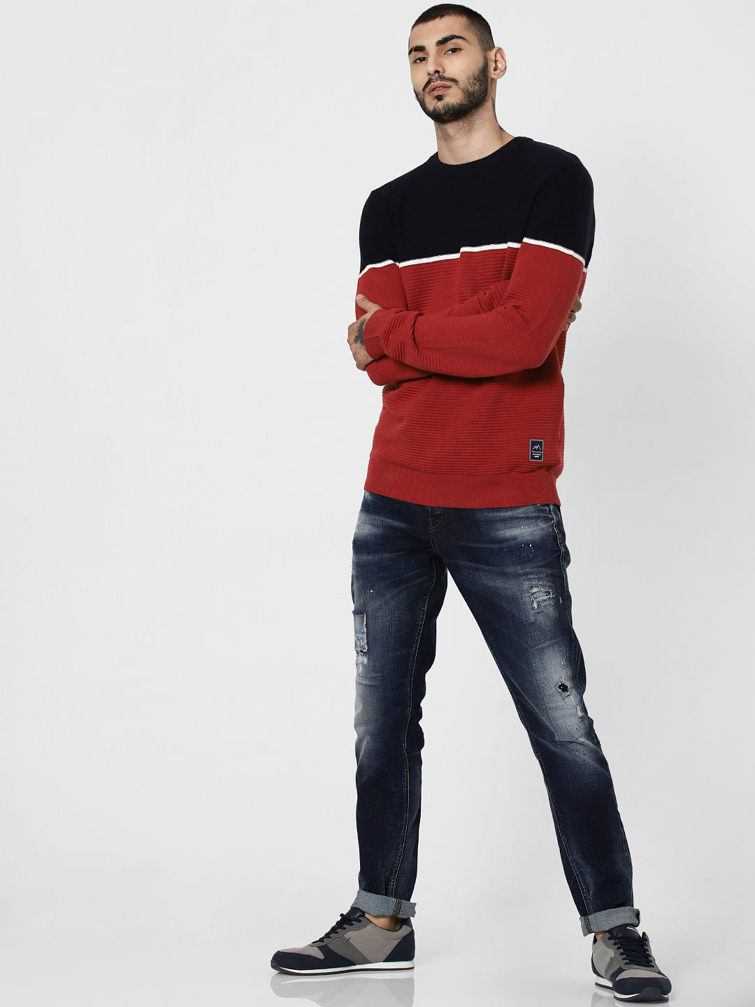 Navy Blue Colourblocked Pullover