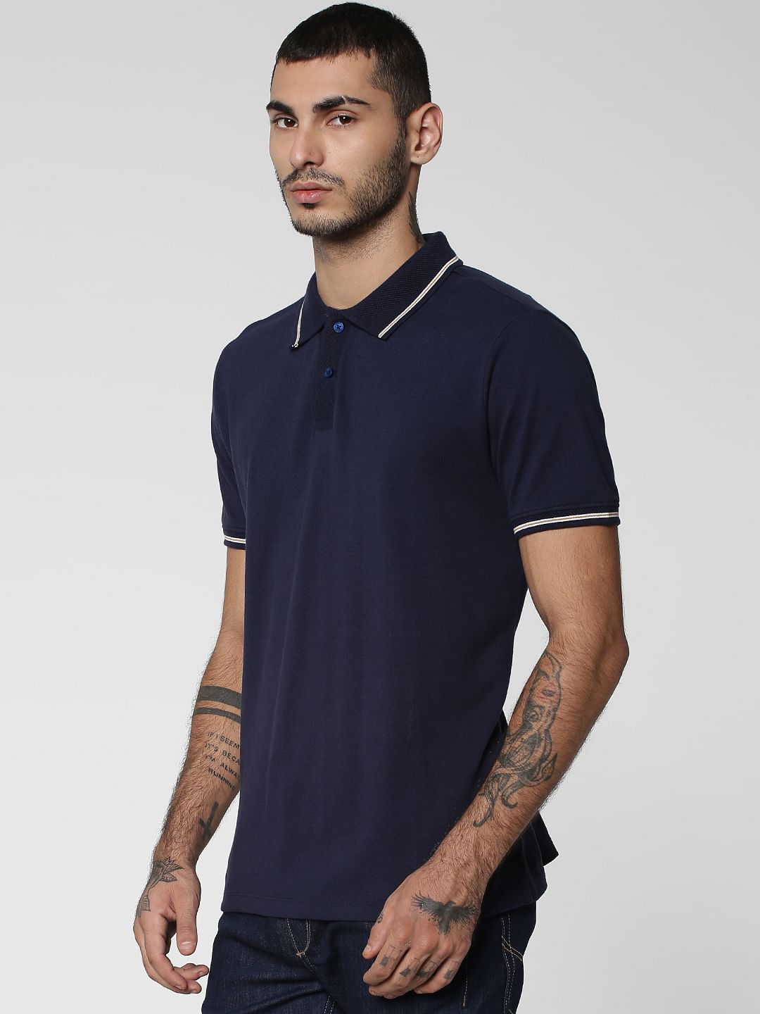 Blue Tipping Jacquard Polo Neck T-shirt