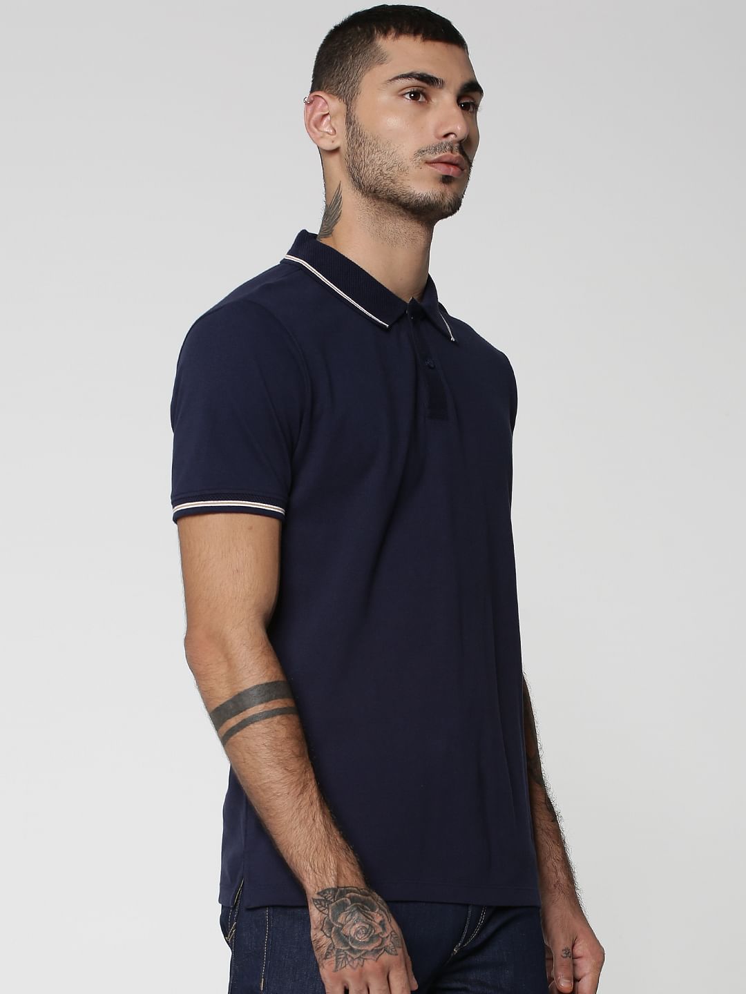 Blue Tipping Jacquard Polo Neck T-shirt