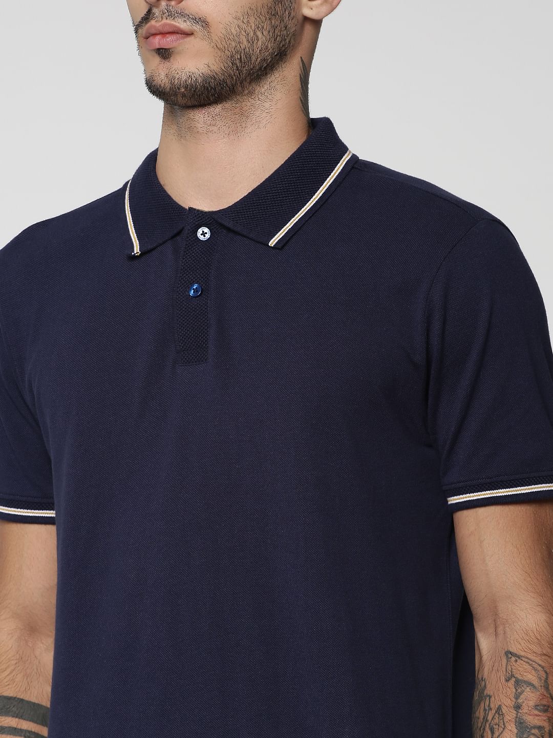 Blue Tipping Jacquard Polo Neck T-shirt