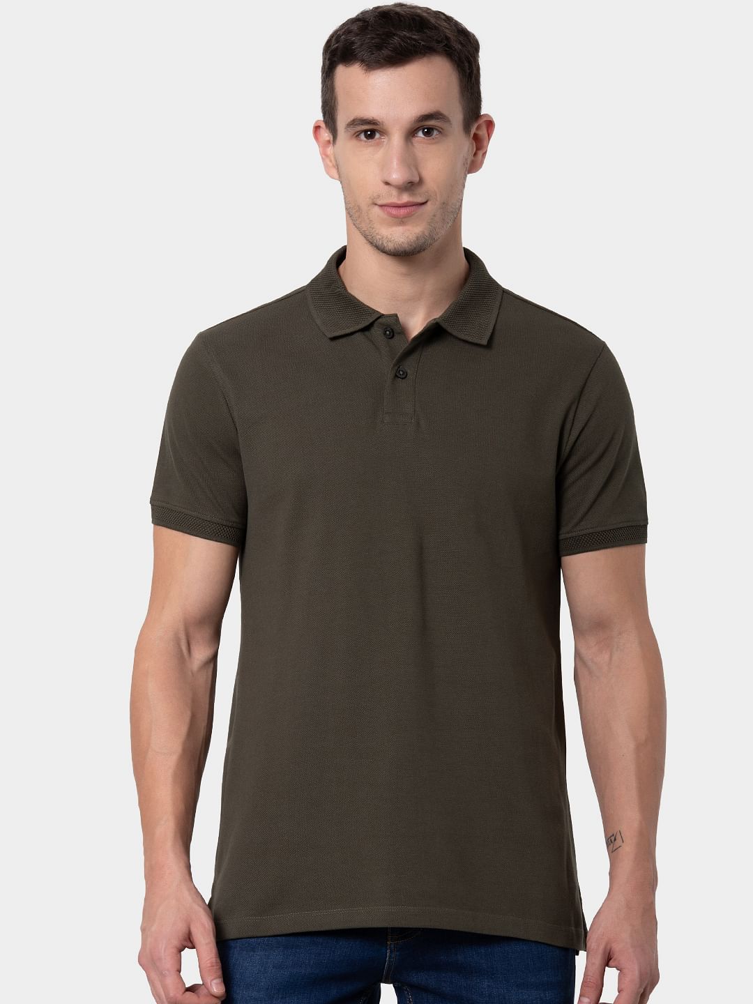 Green Jacquard Polo Neck T-shirt