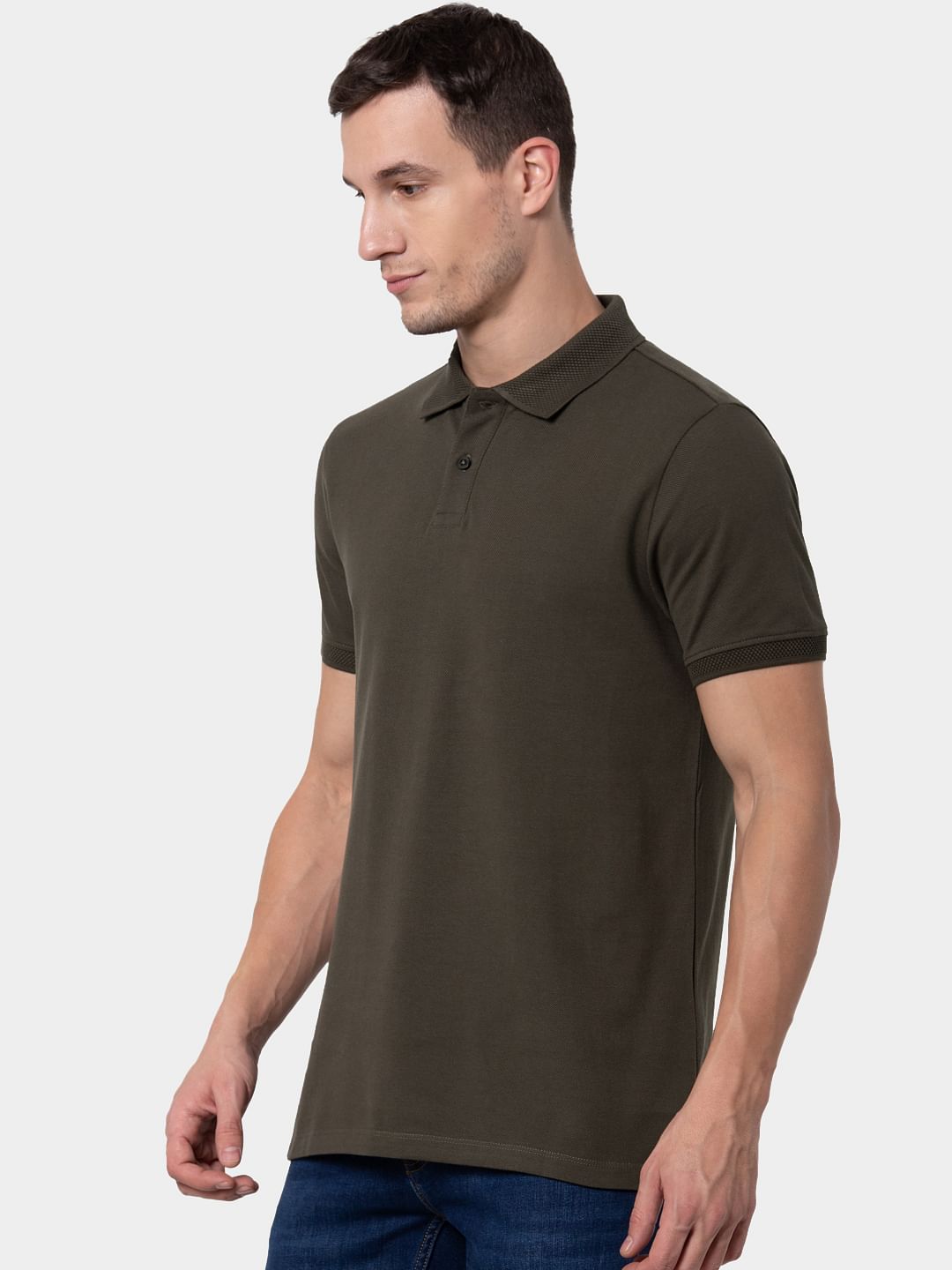 Green Jacquard Polo Neck T-shirt
