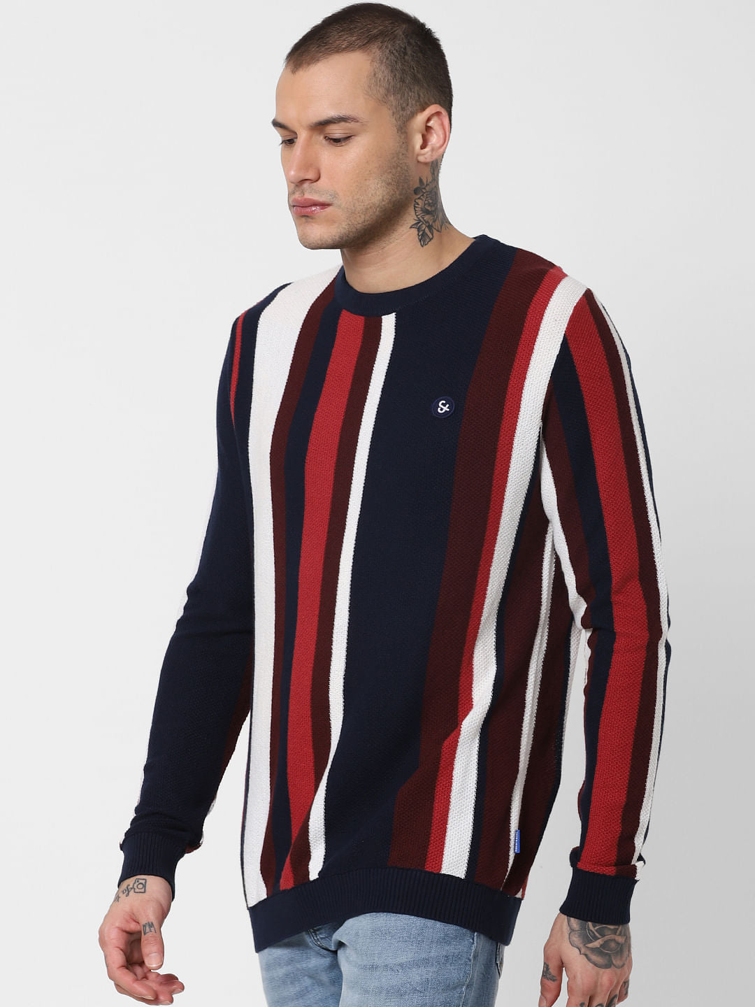 Navy Blue Striped Pullover