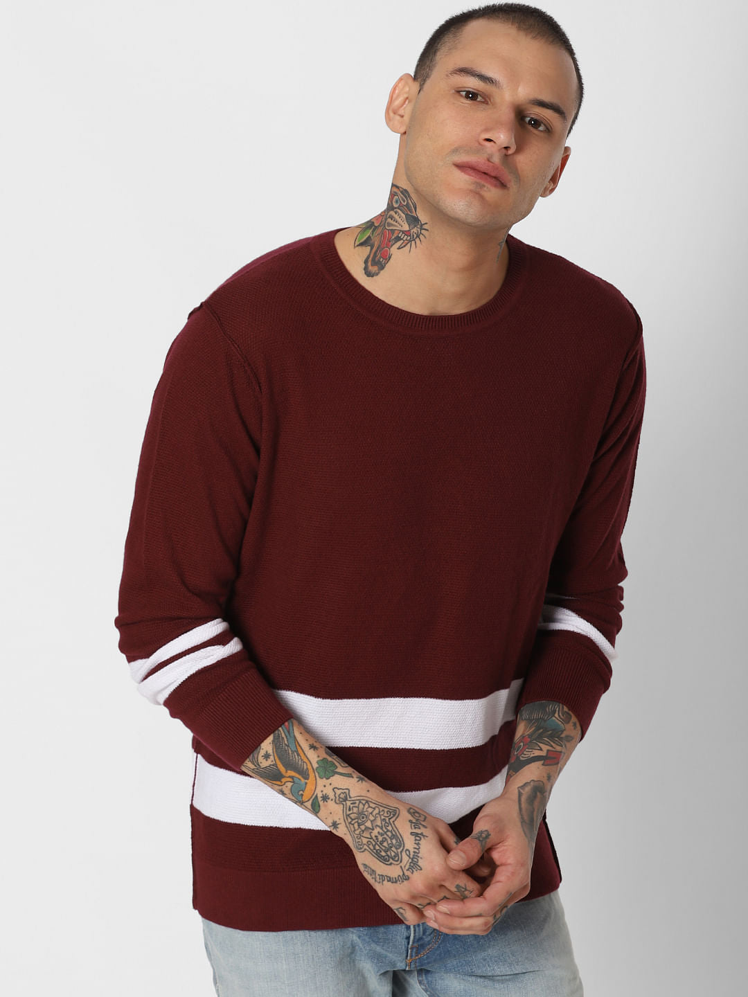 Dark Red Striped Pullover