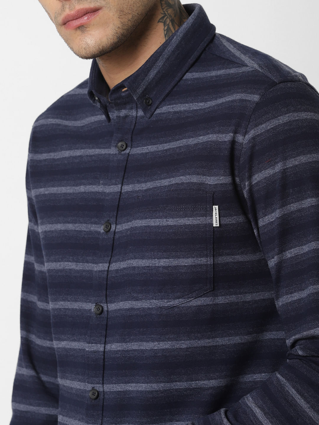 Dark Blue Striped Full Sleeves Shirt
