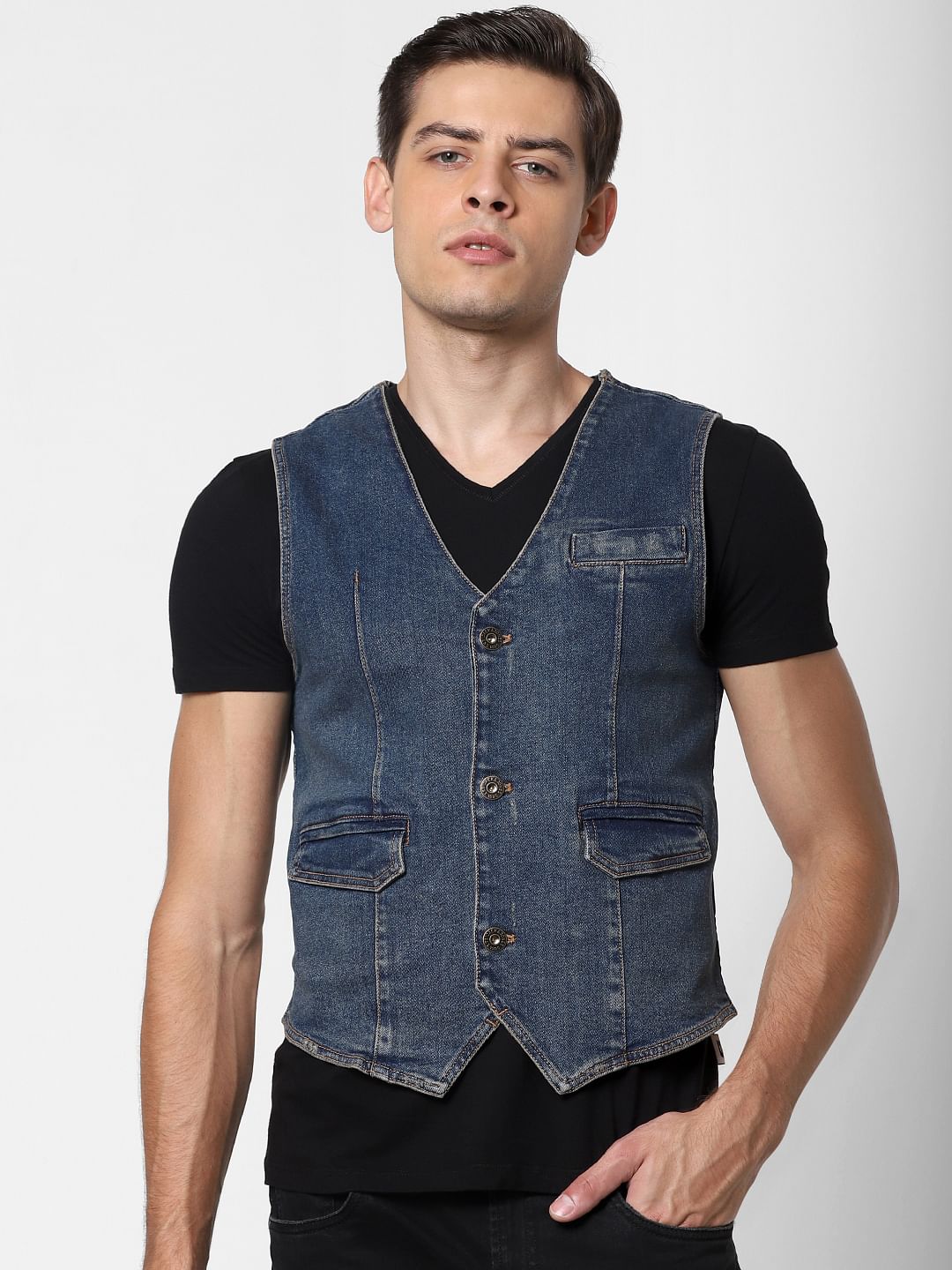 Blue Washed Denim Waistcoat