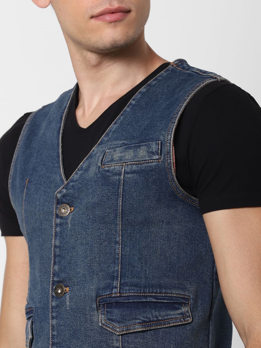 Blue Washed Denim Waistcoat