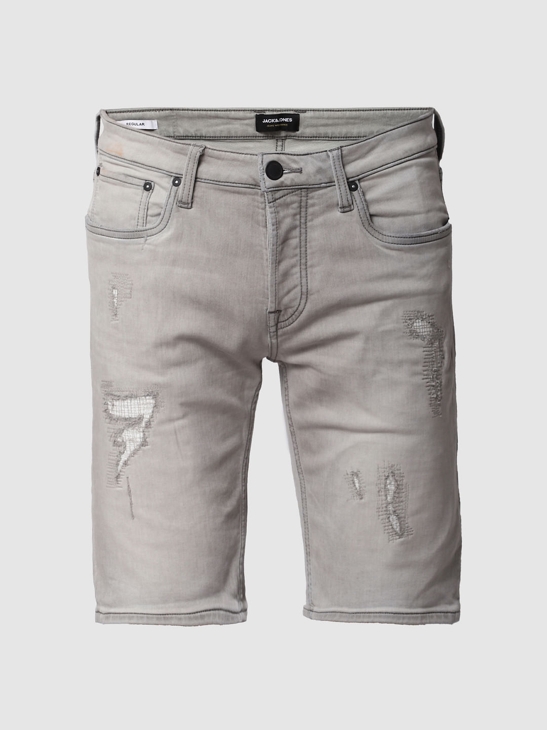 Grey Distressed Denim Shorts