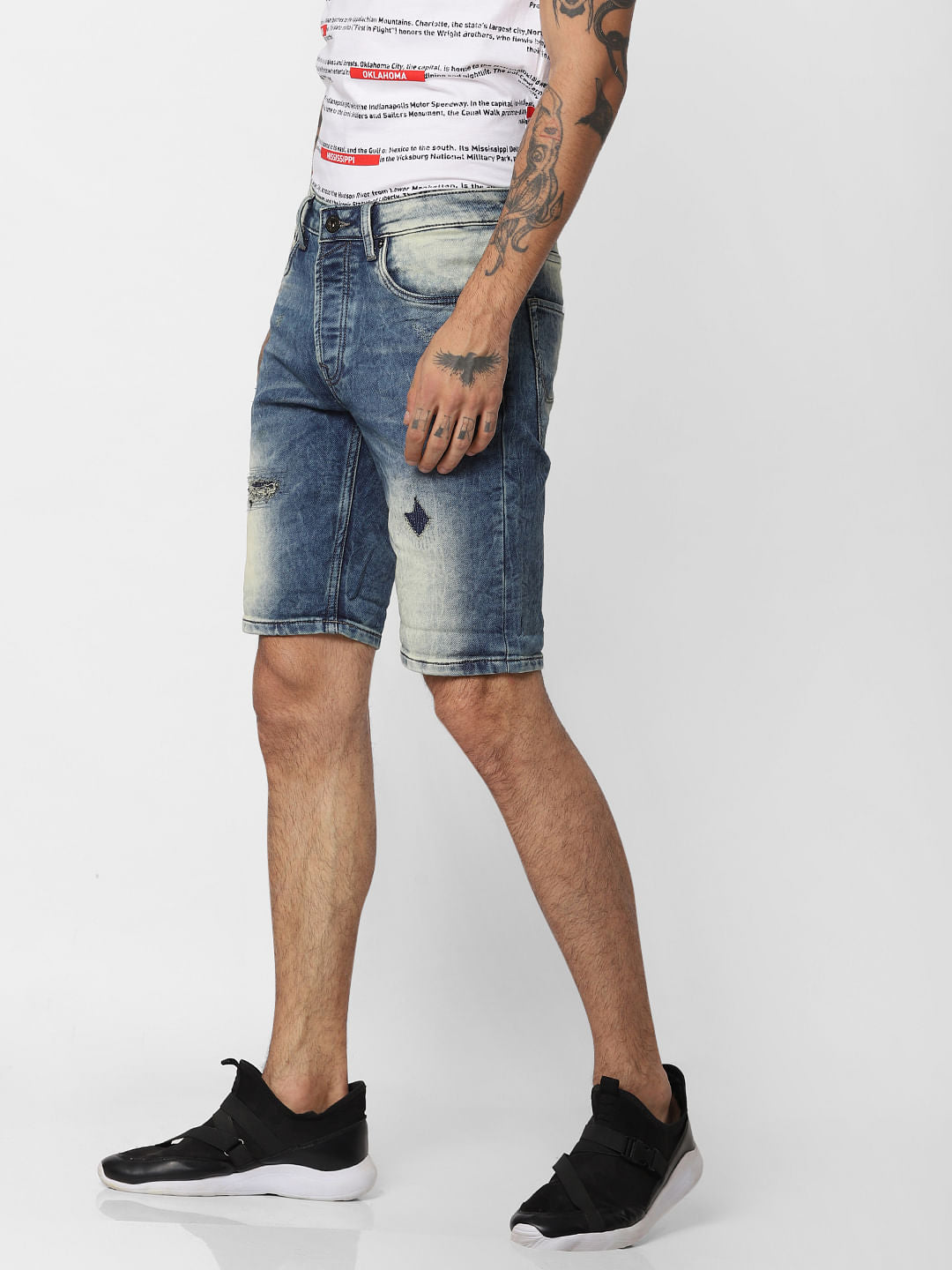 Blue Distressed Denim Shorts