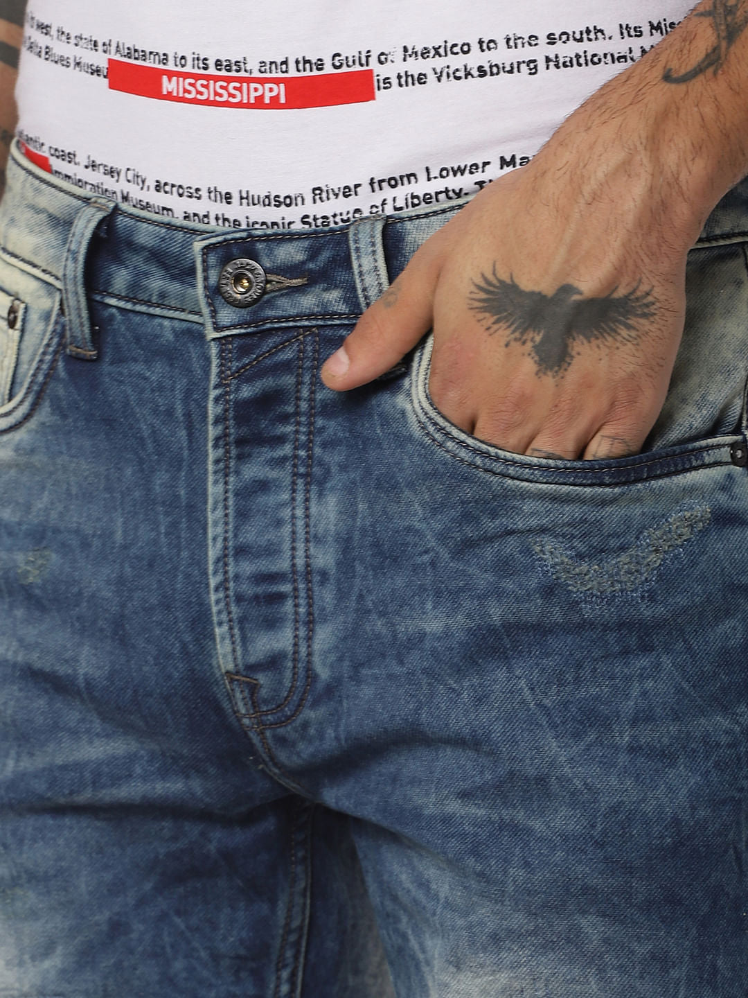 Blue Distressed Denim Shorts