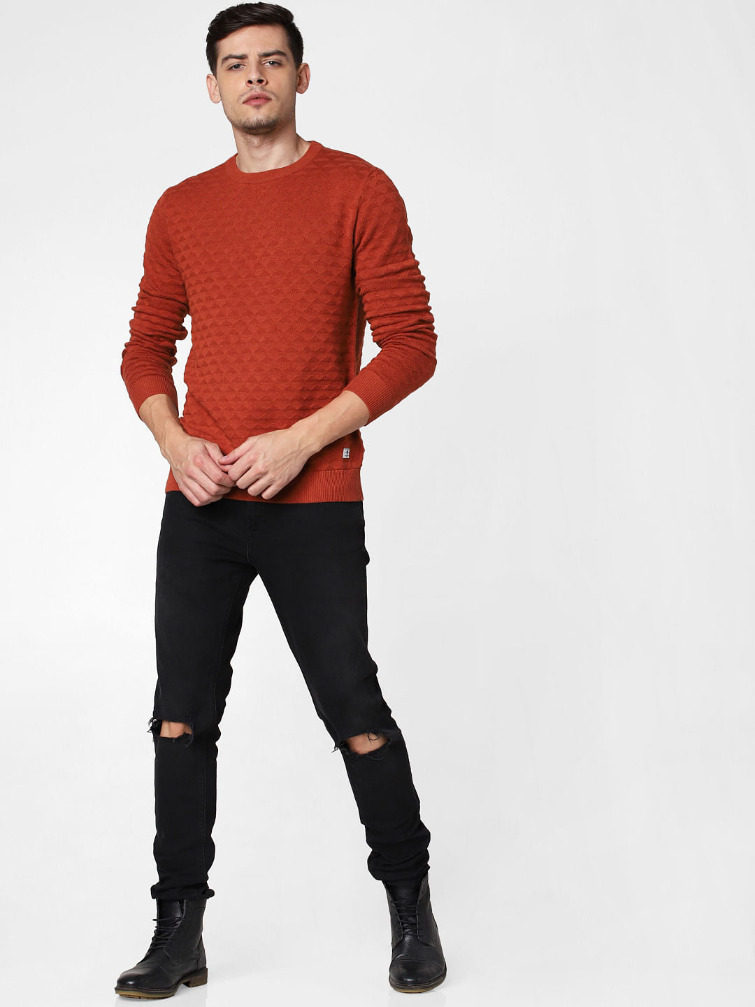 Brick Red Textured Pullover