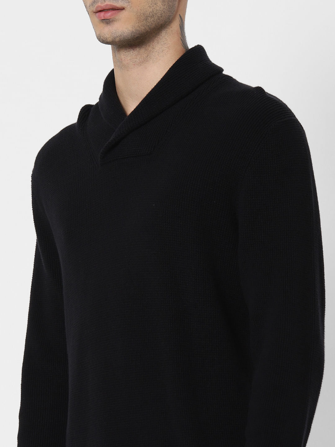 Black Shawl Neck Pullover