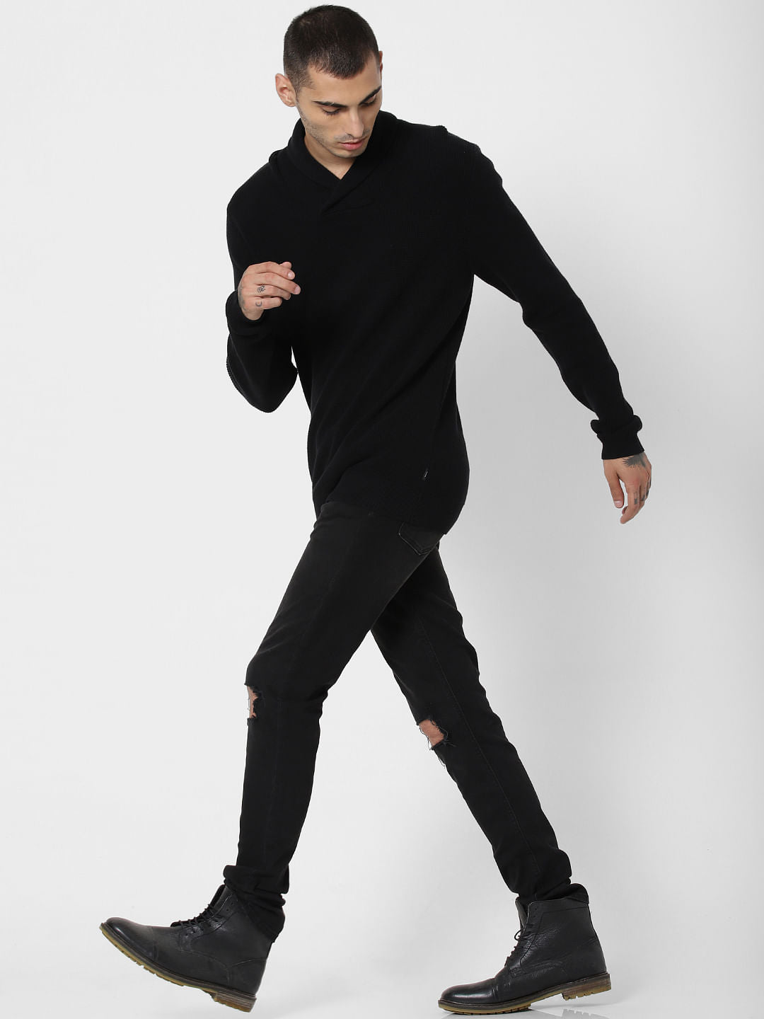 Black Shawl Neck Pullover
