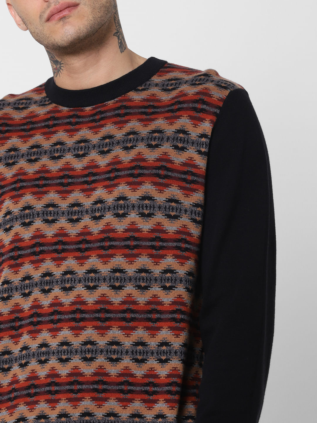 Black Striped Print Pullover