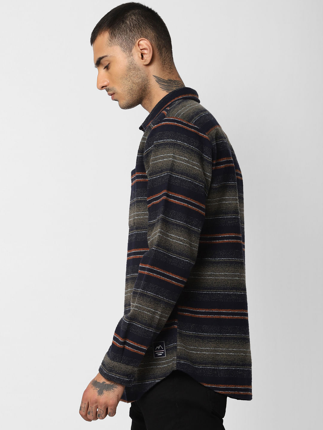 Navy Blue Striped Full Sleeves Shirt