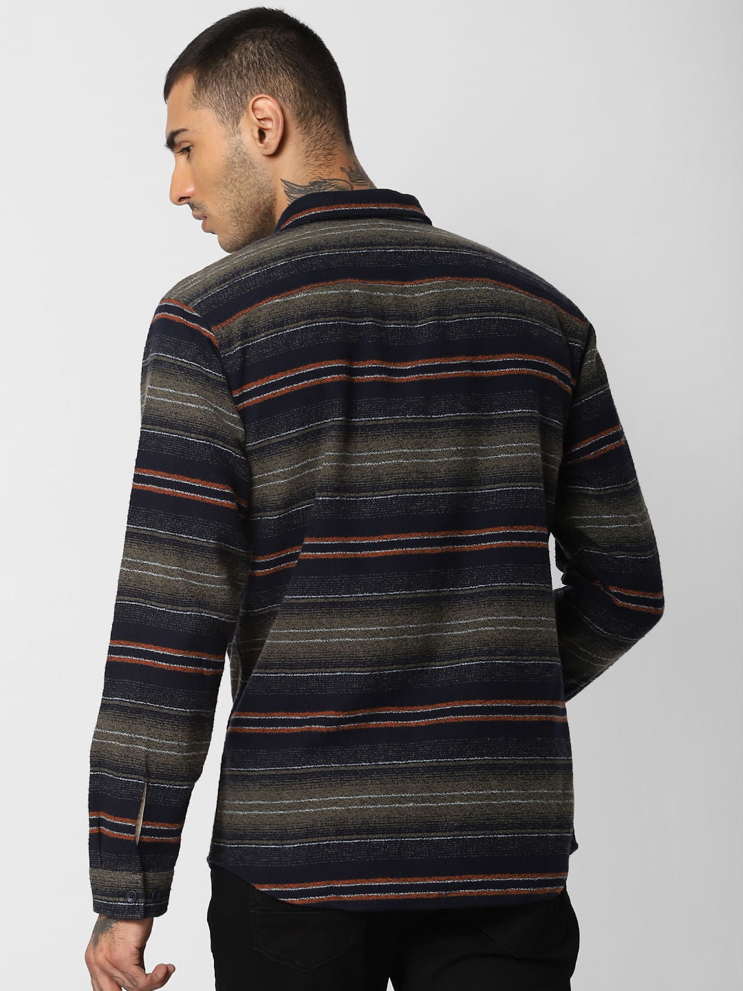 Navy Blue Striped Full Sleeves Shirt