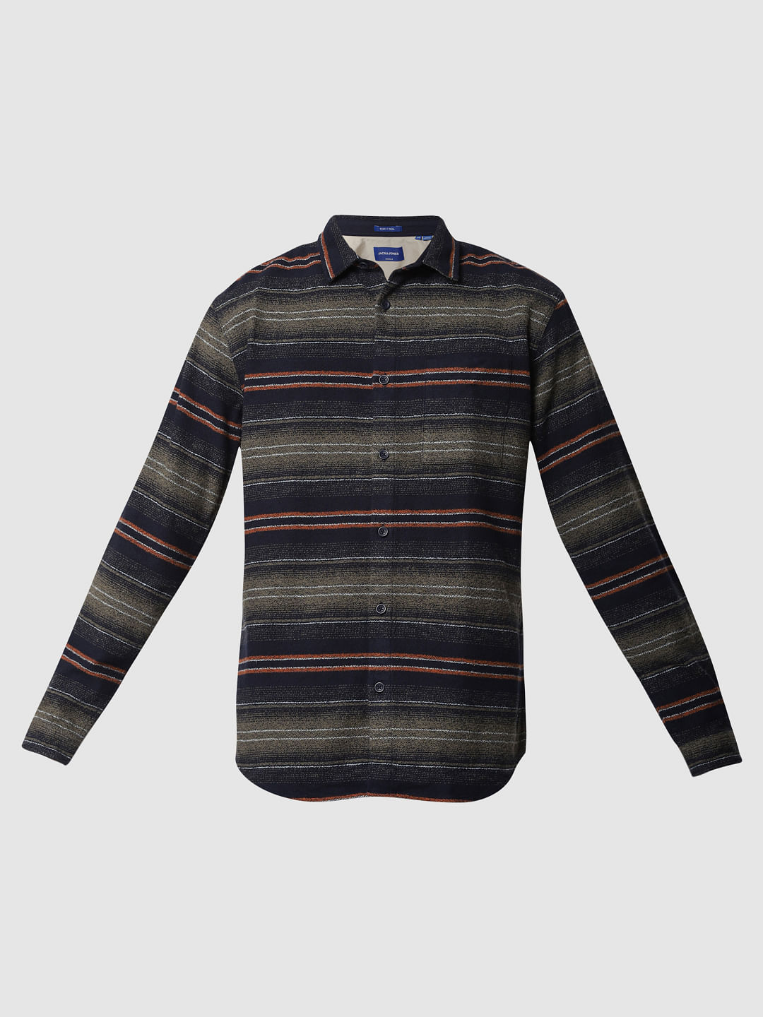 Navy Blue Striped Full Sleeves Shirt
