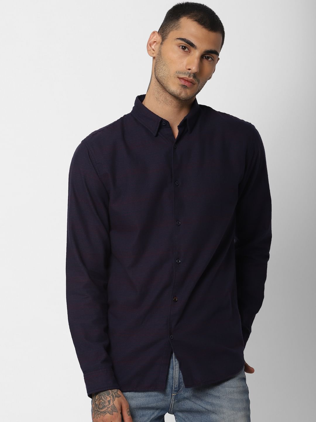 Dark Blue Striped Full Sleeves Shirt