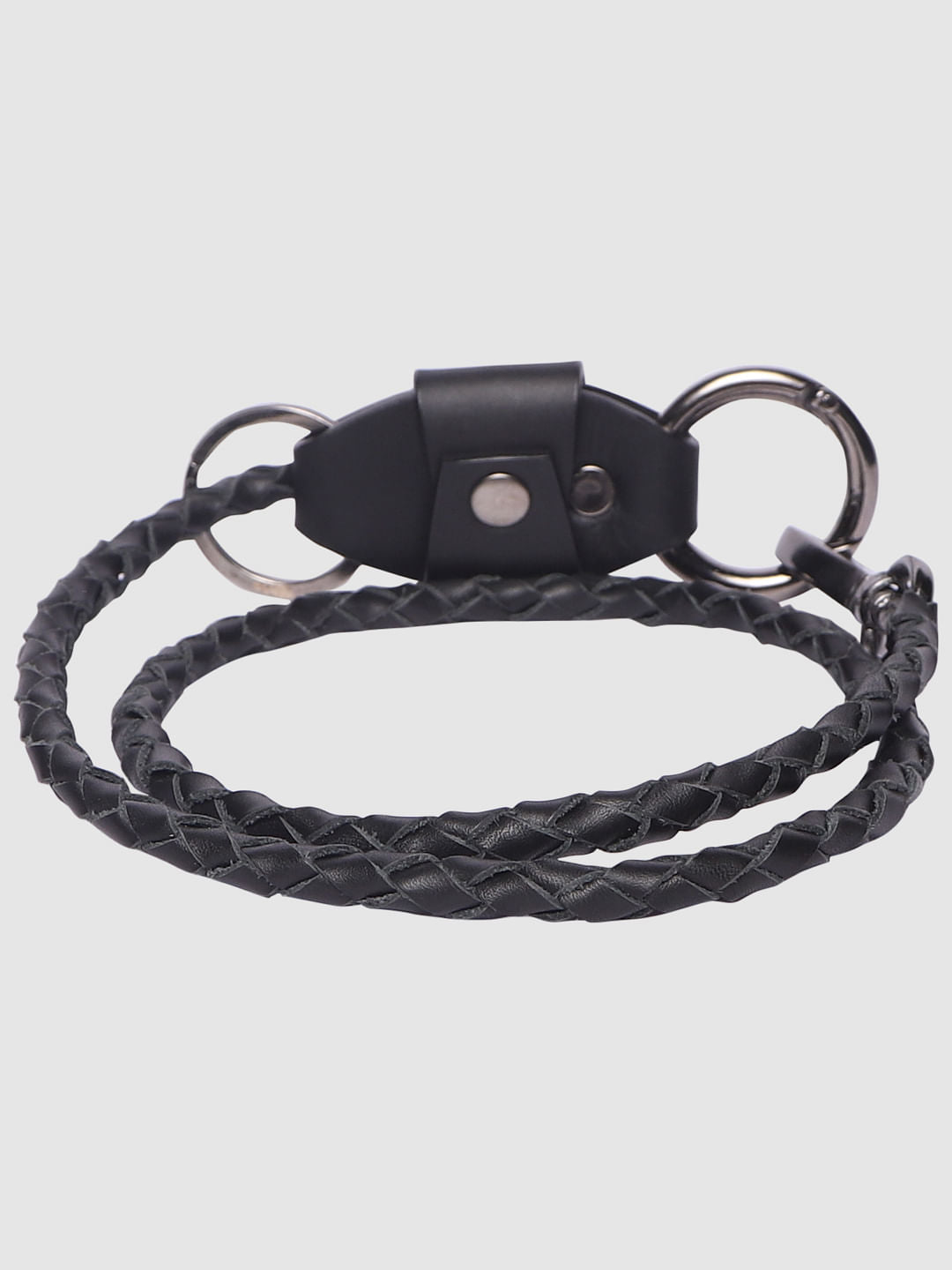 Black Braided Leather Lanyard