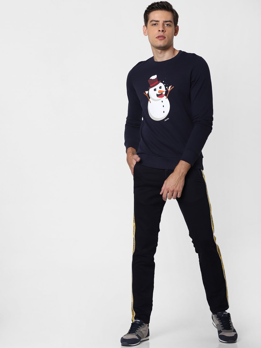 Navy Blue Snowman Graphic Sweatshirt