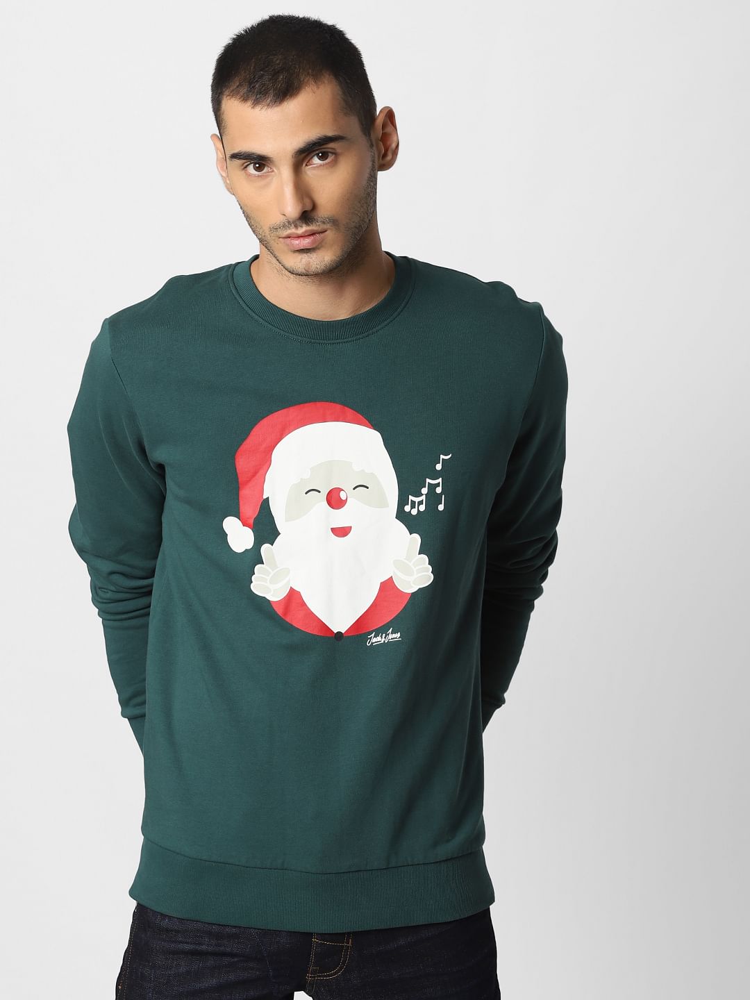 Green Santa Graphic Print Sweatshirt