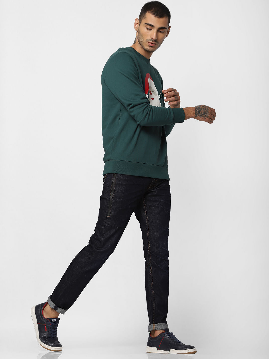 Green Santa Graphic Print Sweatshirt