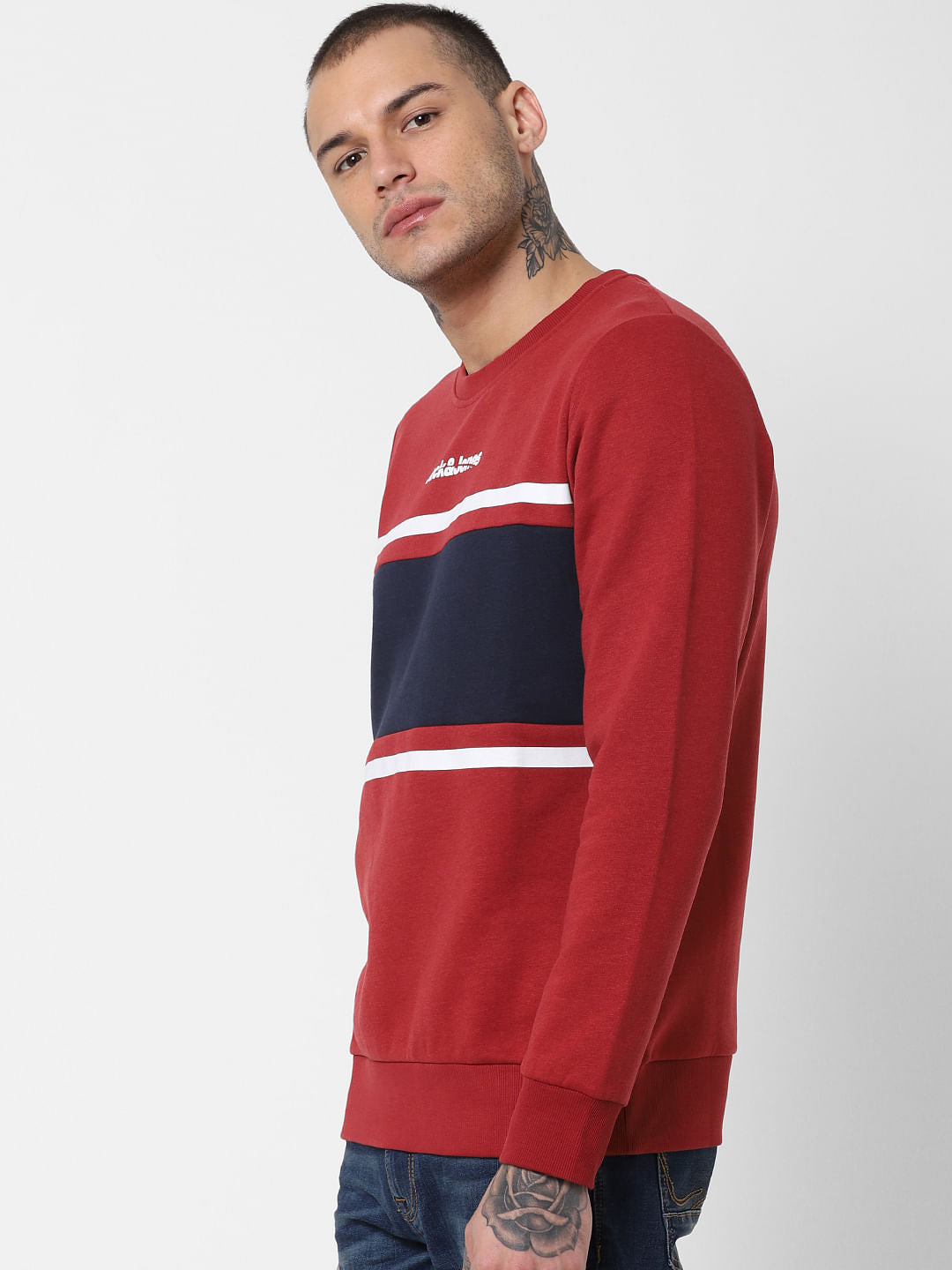 Red Colourblocked Sweatshirt