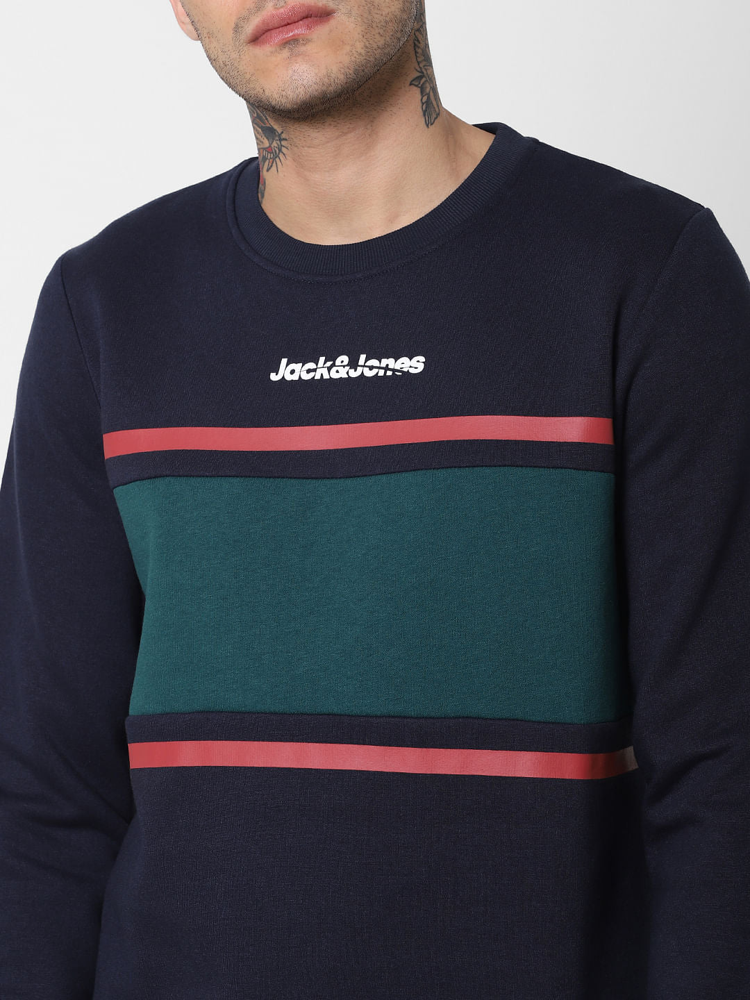 Navy Blue Colourblocked Sweatshirt