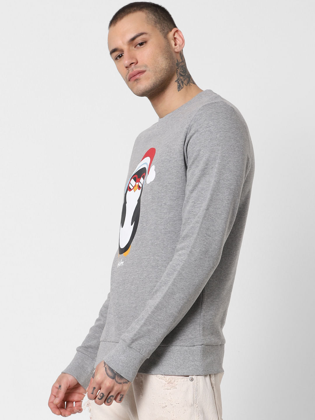 Grey Penguin Print Sweatshirt