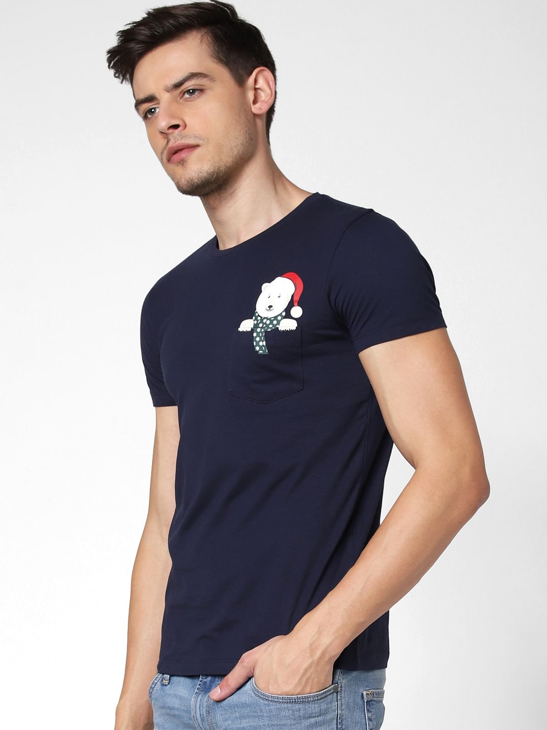 Navy Blue Polar Bear Print T-Shirt